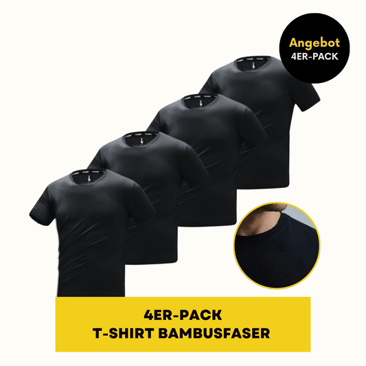 T-SHIRT AUS BAMBUSFASER | BAMBUSSHIRT 4ER-PACK SCHWARZ