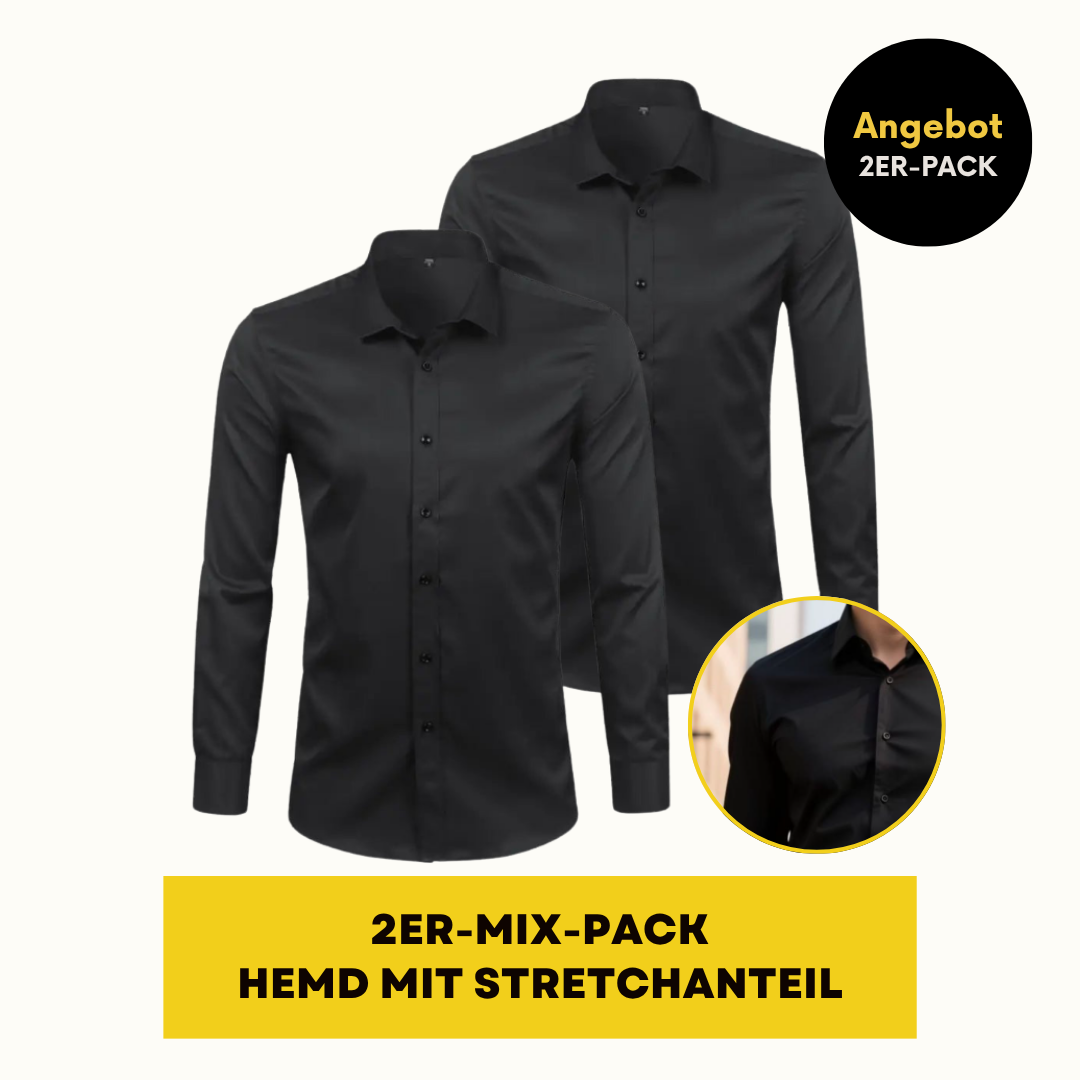 HEMD MIT STRETCHANTEIL | ELASTECH 2ER-PACK SCHWARZ